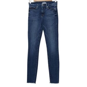 Good American Jeans Good Legs Blue Mid Rise Skinny Raw Hem Stretch Denim